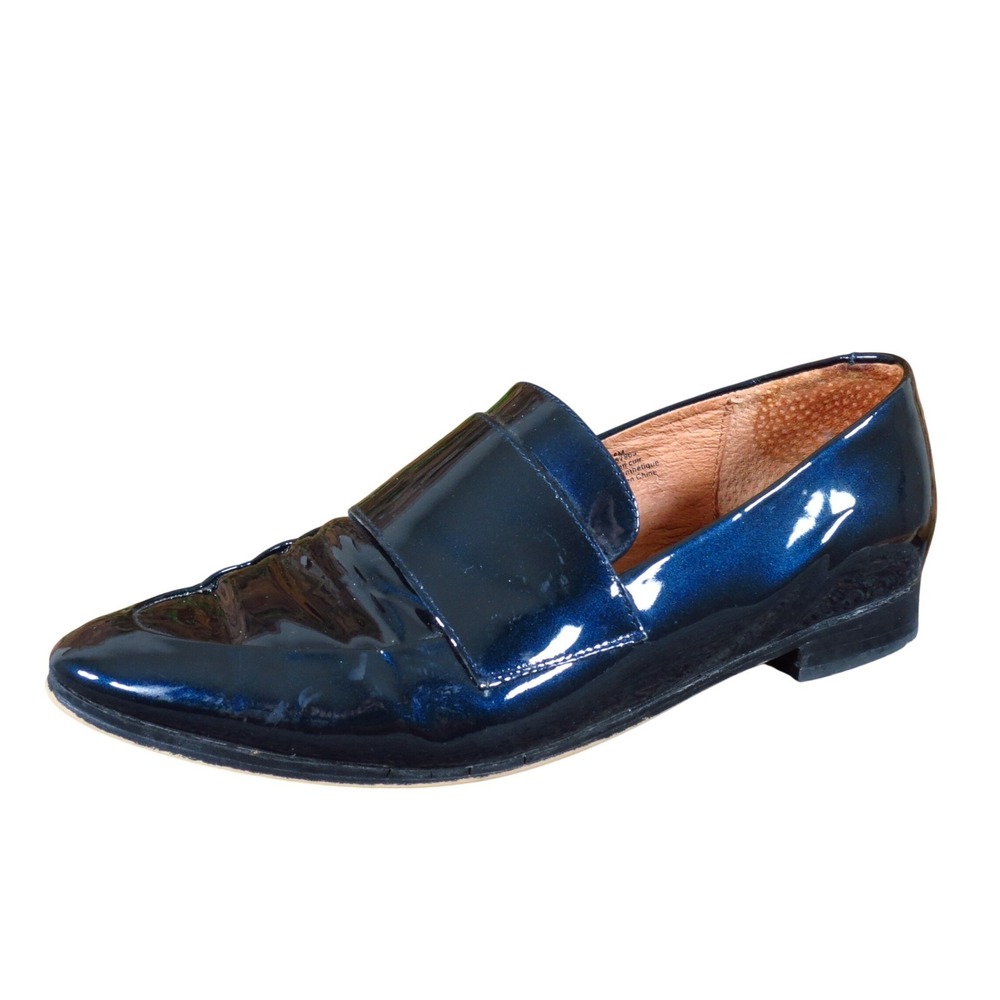 Halogen Pointed Toe Women Loafer Sz 8 Business Casual Navy Blue Metallic Leather